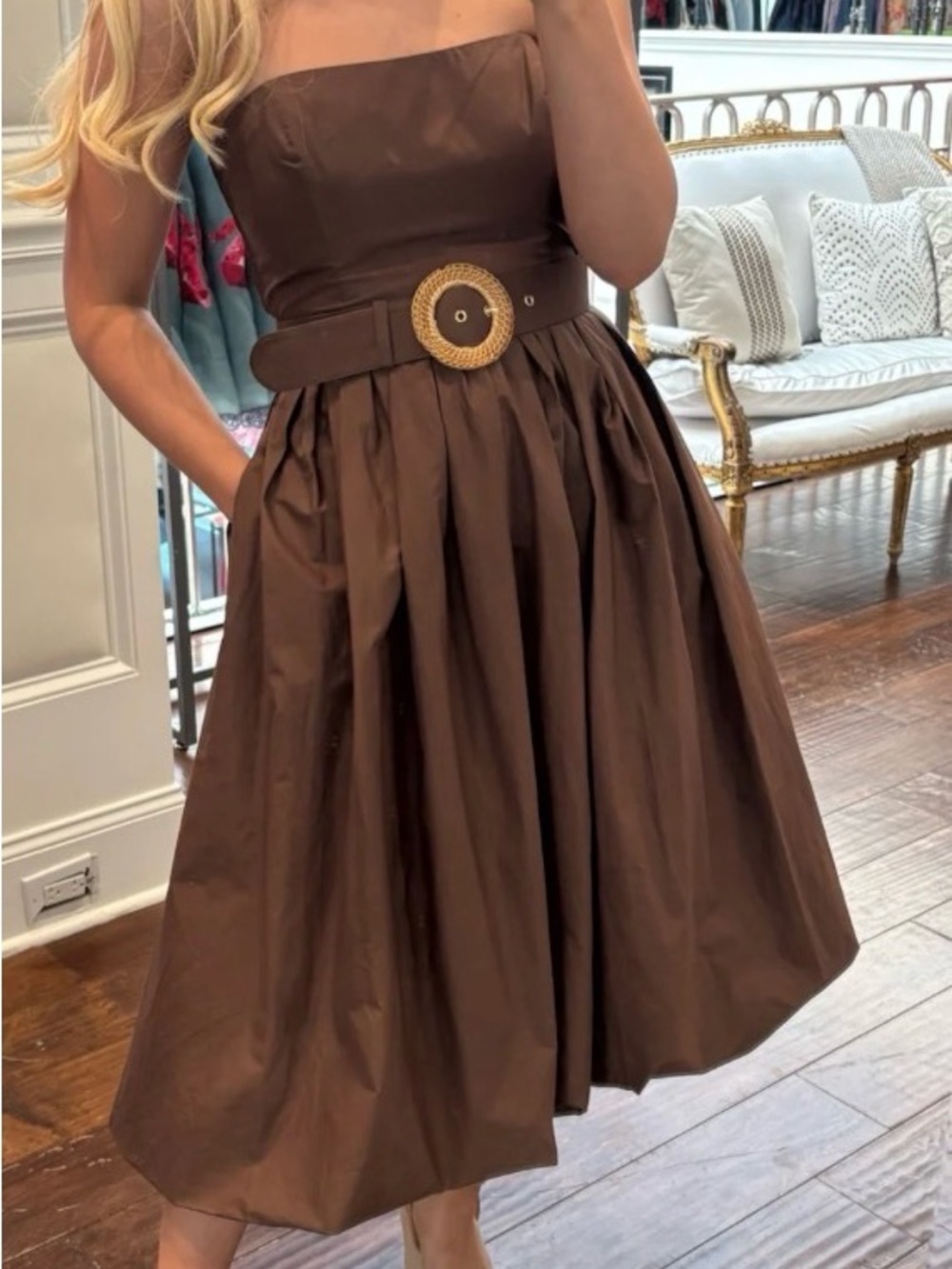 Cara Cara ANISHA truffle dress size 6   Brown Midi Skirt with Woven Buckl